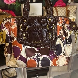 Coach Brown and Multicolor Satchel